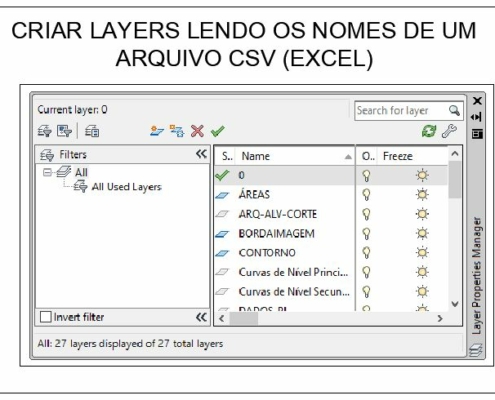 Cria os layers listados em um arquivo .CSV (excel)